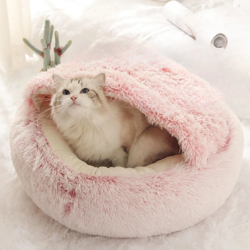 2-in-1 Round Cat Cushion Warm Sleeping Nest