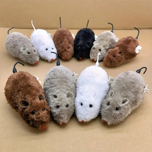 Interactive Wind-Up Plush Mouse Toy