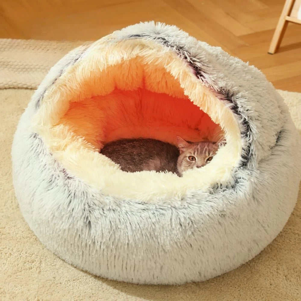 2-in-1 Round Cat Cushion Warm Sleeping Nest